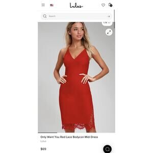 Lulus Only Want You Red Lace Bodycon Midi Dress Red Sleeveless Size XS